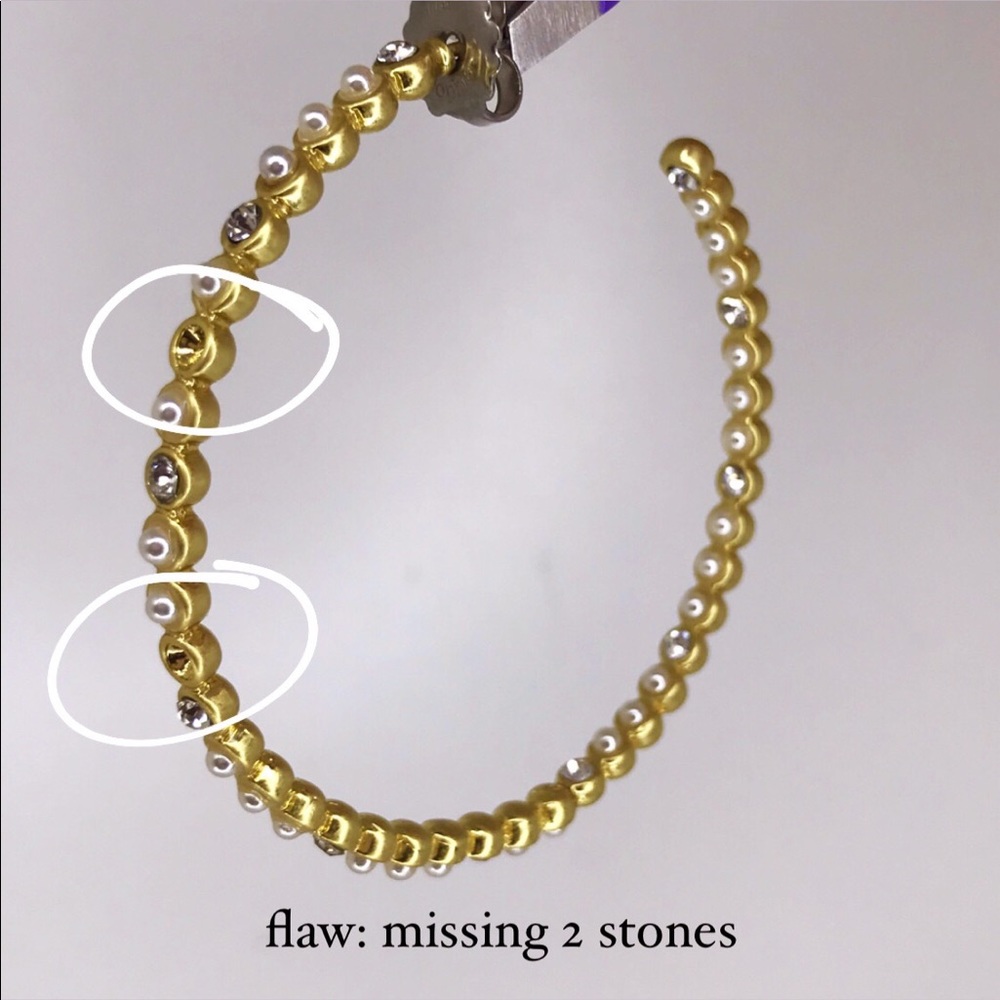 Gold Hoop with Crystals Glass Pearl Earrings - Picture 7 of 16
